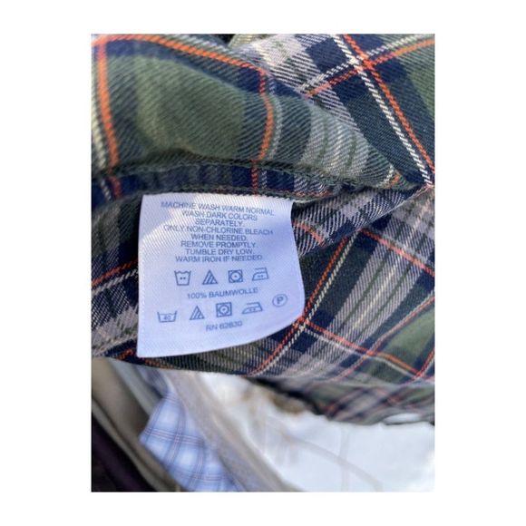 Lands' End Green Cotton Flannel Plaid Shirt Button Down Sz 16-34 - Picture 3 of 4